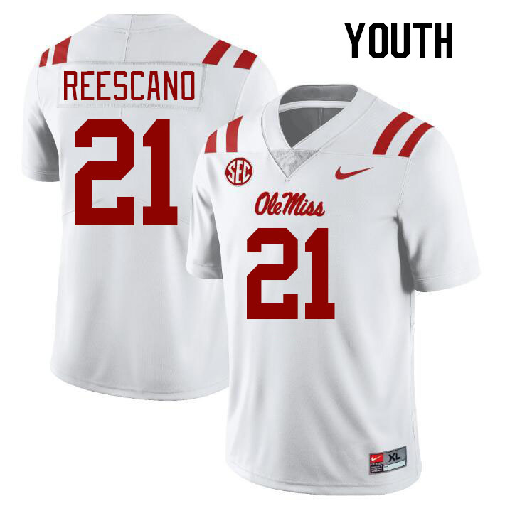 Youth #21 Kedrick Reescano Ole Miss Rebels College Football Jerseyes Stitched Sale-White - Click Image to Close